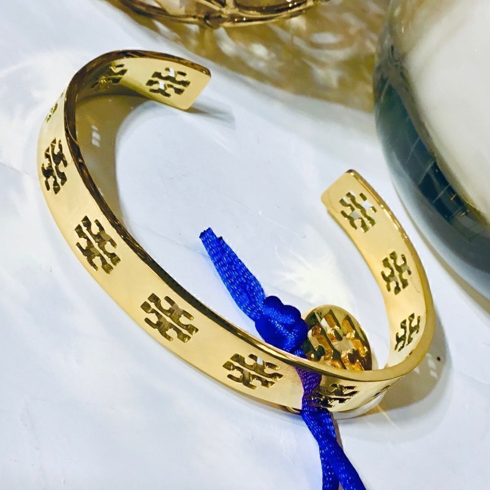 TORY BURCH LOGO DOUBLE T CUFF 18K GOLD TONE BRACELET